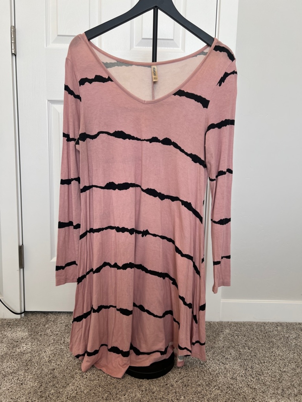 Women's Pink Striped Long-Sleeve Swing Dress